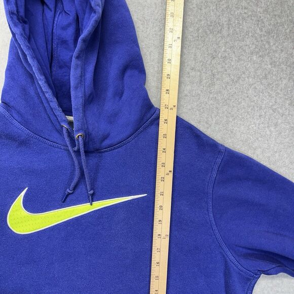 Vintage Nike Hoodie Mens XL Blue Sweatshirt Neon Green Center Swoosh Y2K 645398 - Picture 10 of 11